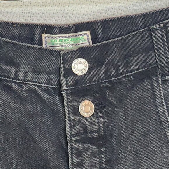 Guess Jeans Black Vintage Cotton Double Button Wide Leg Washed Jeans Size 32 XL - Picture 5 of 16